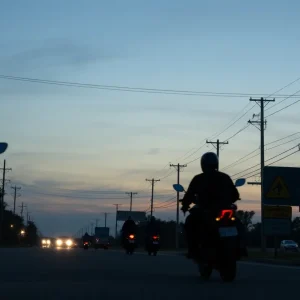Scene of a motorcycle accident with power lines in North Augusta