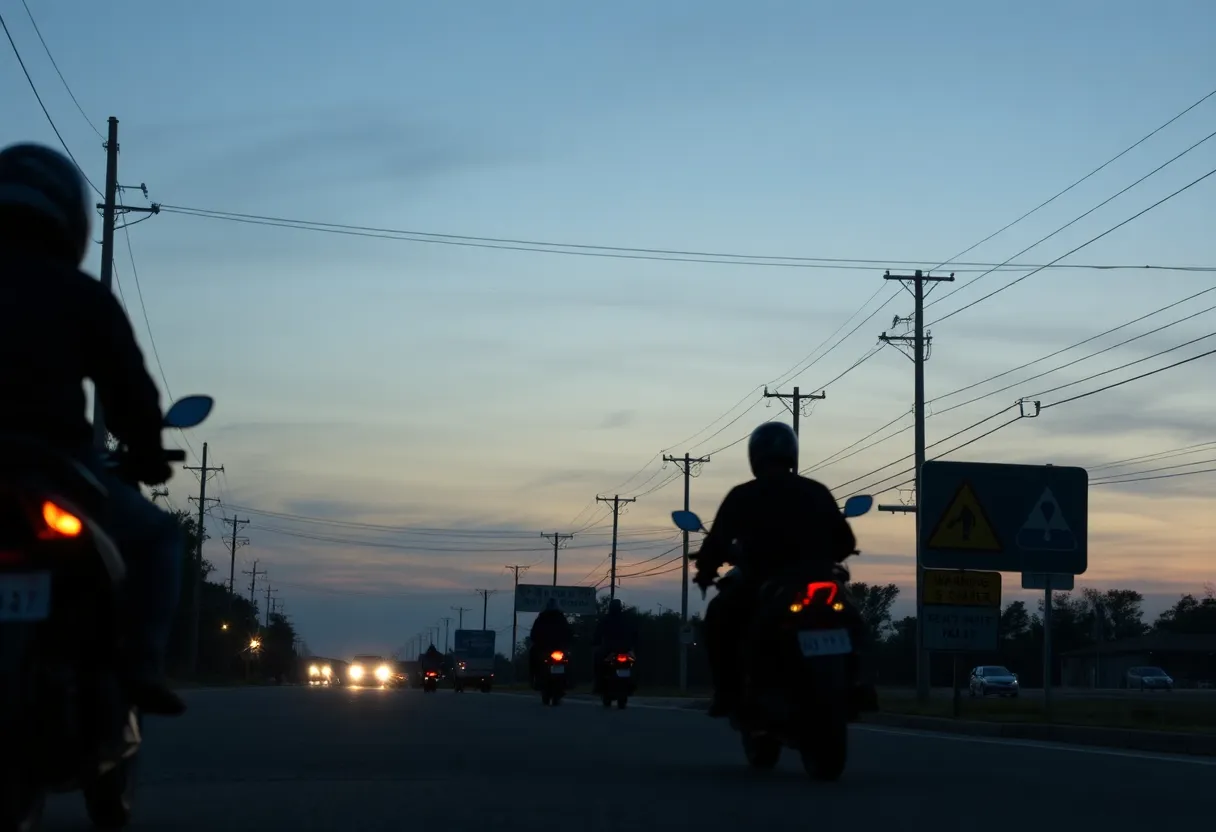 Scene of a motorcycle accident with power lines in North Augusta