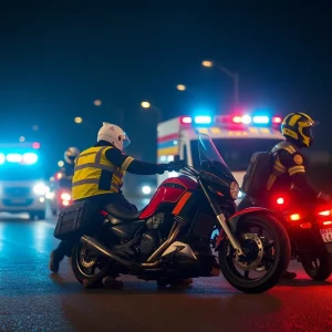 Emergency services responding to a motorcycle accident scene