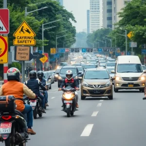 Traffic scene in Augusta highlighting motorcycle safety