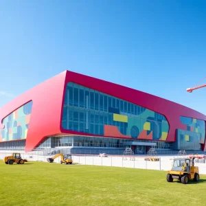 Architectural rendering of the new Augusta arena under construction