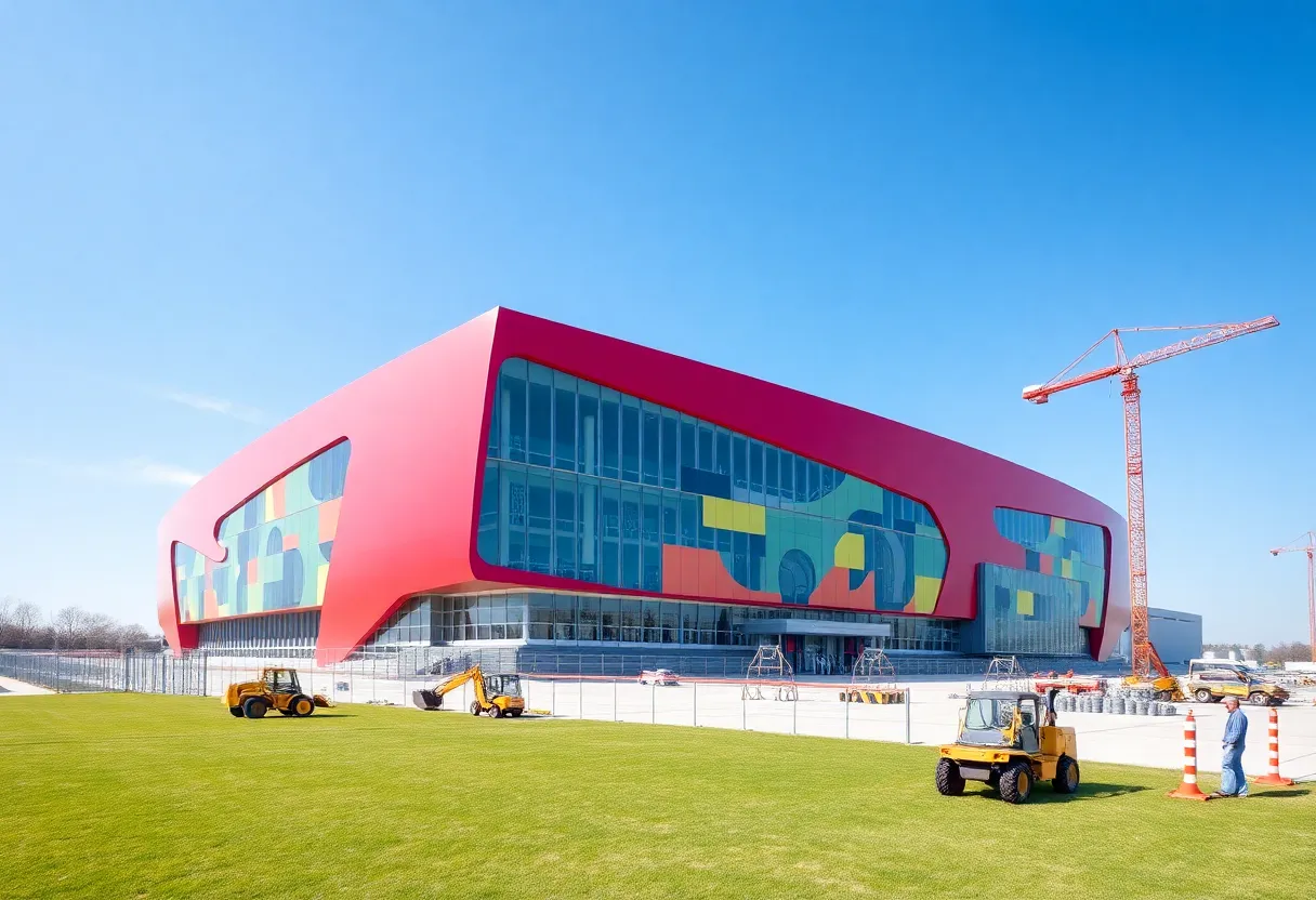 Architectural rendering of the new Augusta arena under construction
