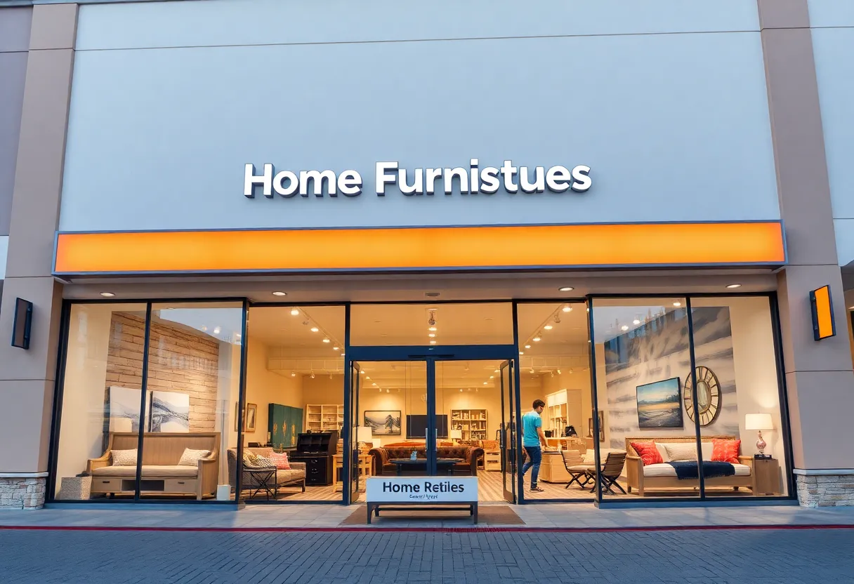 Storefront of a new home furnishings retailer in Statesboro.