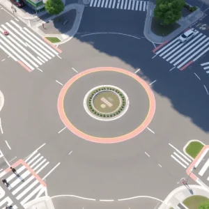 Conceptual design of a dual-lane roundabout at an urban intersection.