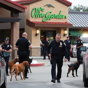 Police and bomb squad units securing Olive Garden during evacuation