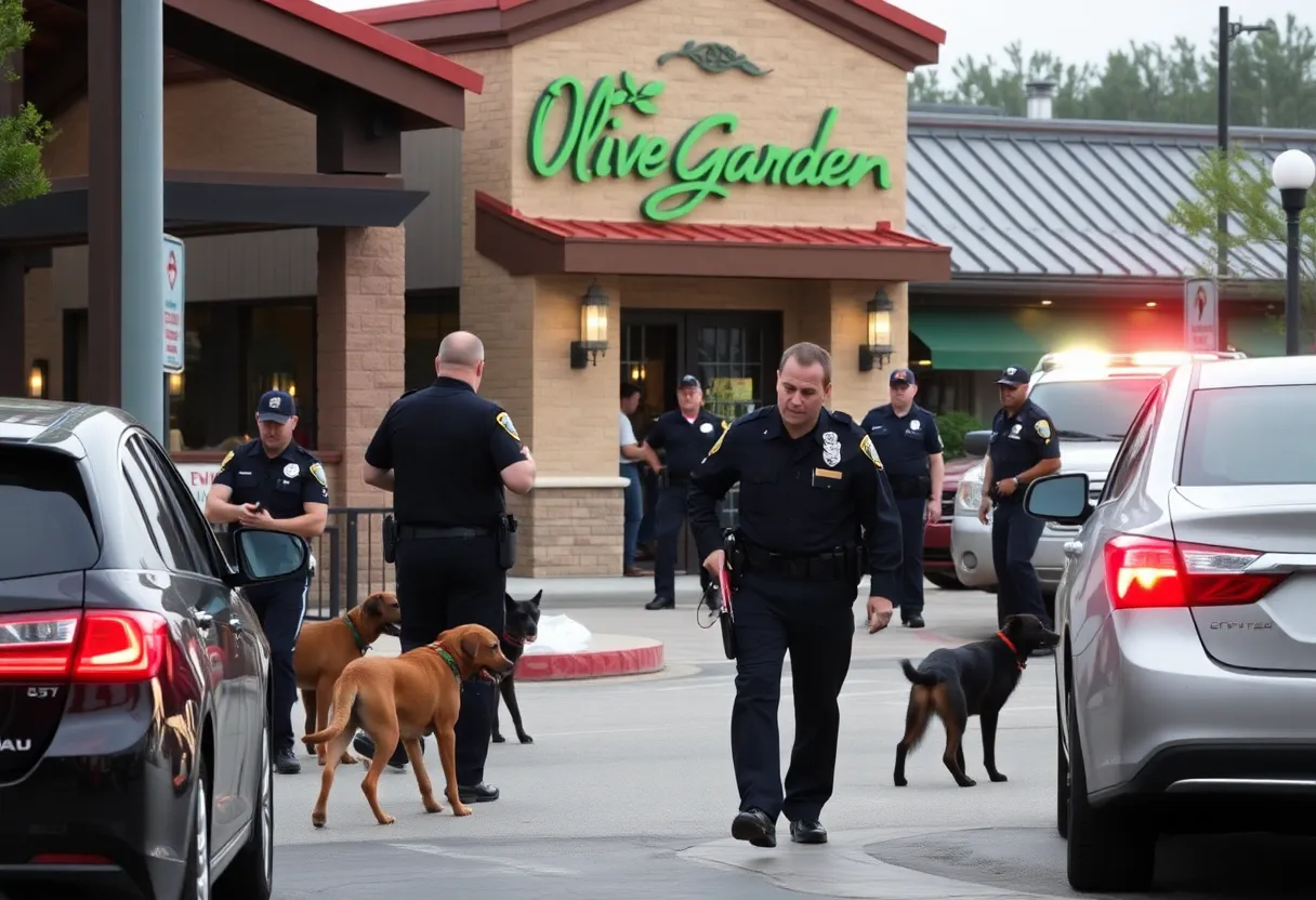 Police and bomb squad units securing Olive Garden during evacuation