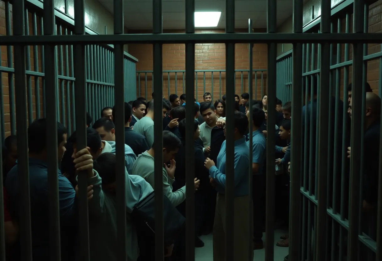 Overcrowded jail cell highlighting cash bail issues