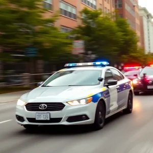 Police cars pursuing a suspect in a high-speed chase