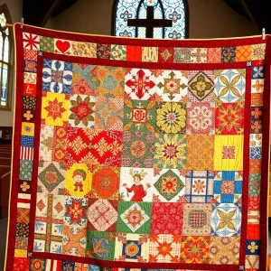 A colorful handmade quilt symbolizing community support