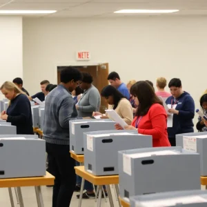 Polling station in Richmond County with voters participating in the election process.