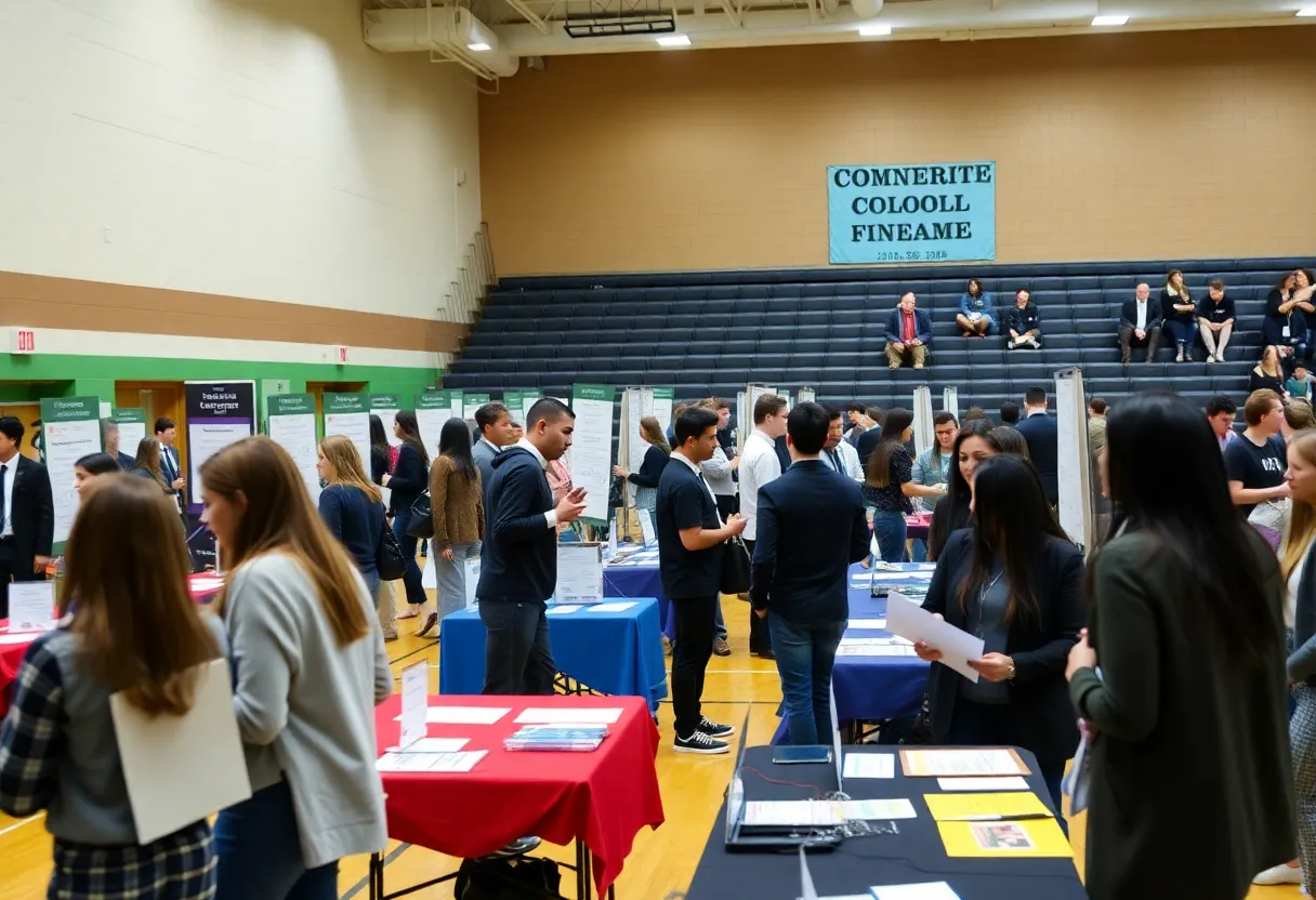 Job seekers at the Richmond County Spring Career Fair in a school gym.