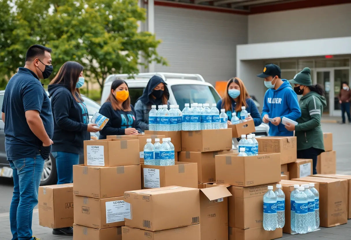 Volunteers at the Salvation Army donation drive collecting essential supplies