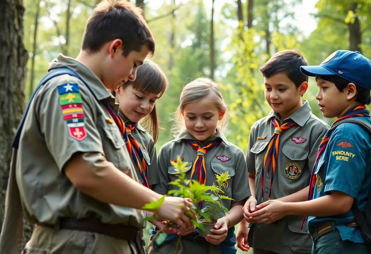 Group of scouts participating in community service