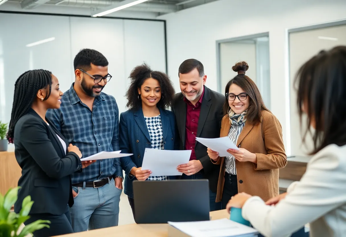 Diverse small business owners working together in an office