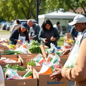 Volunteers preparing food boxes for the Summer Harvest Program