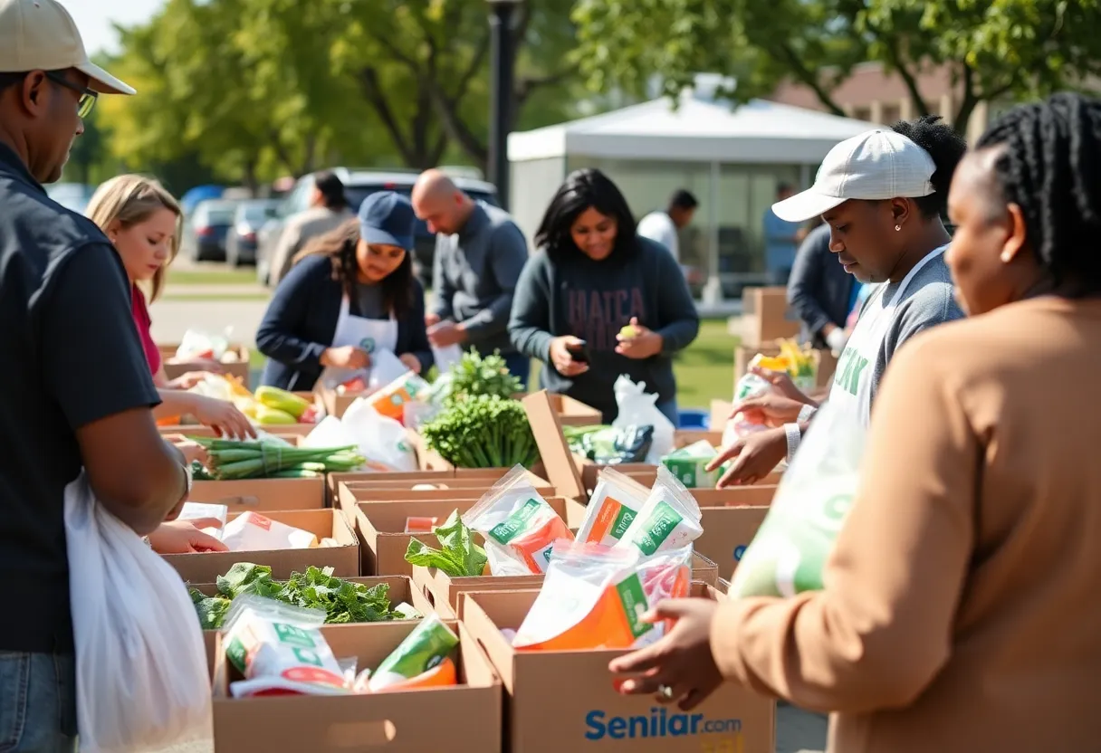 Volunteers preparing food boxes for the Summer Harvest Program