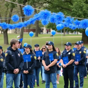 Students and community members in blue honoring Deputy Sikes