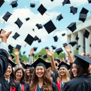 Graduates celebrating at USC Aiken graduation ceremony