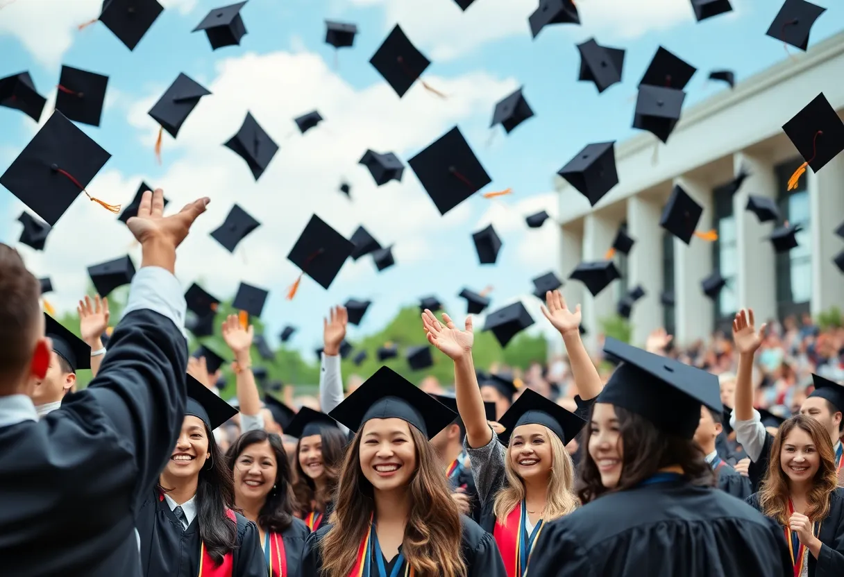 Graduates celebrating at USC Aiken graduation ceremony