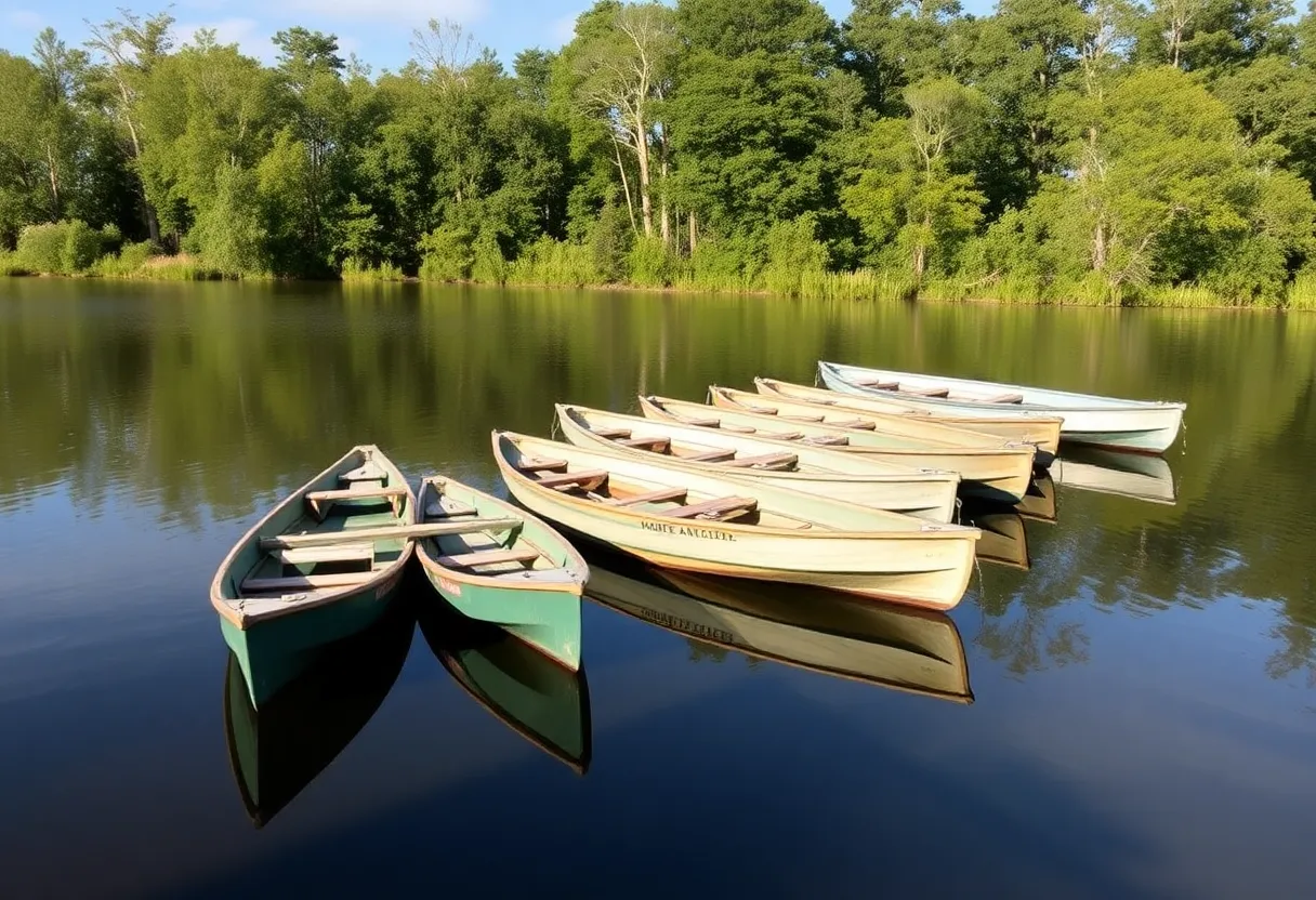 Yamaha donated boats on a tranquil lake environment