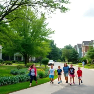 A family enjoying a sunny day in a neighborhood park in Atlanta.