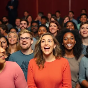 Aspiring actors auditioning in a theater setting