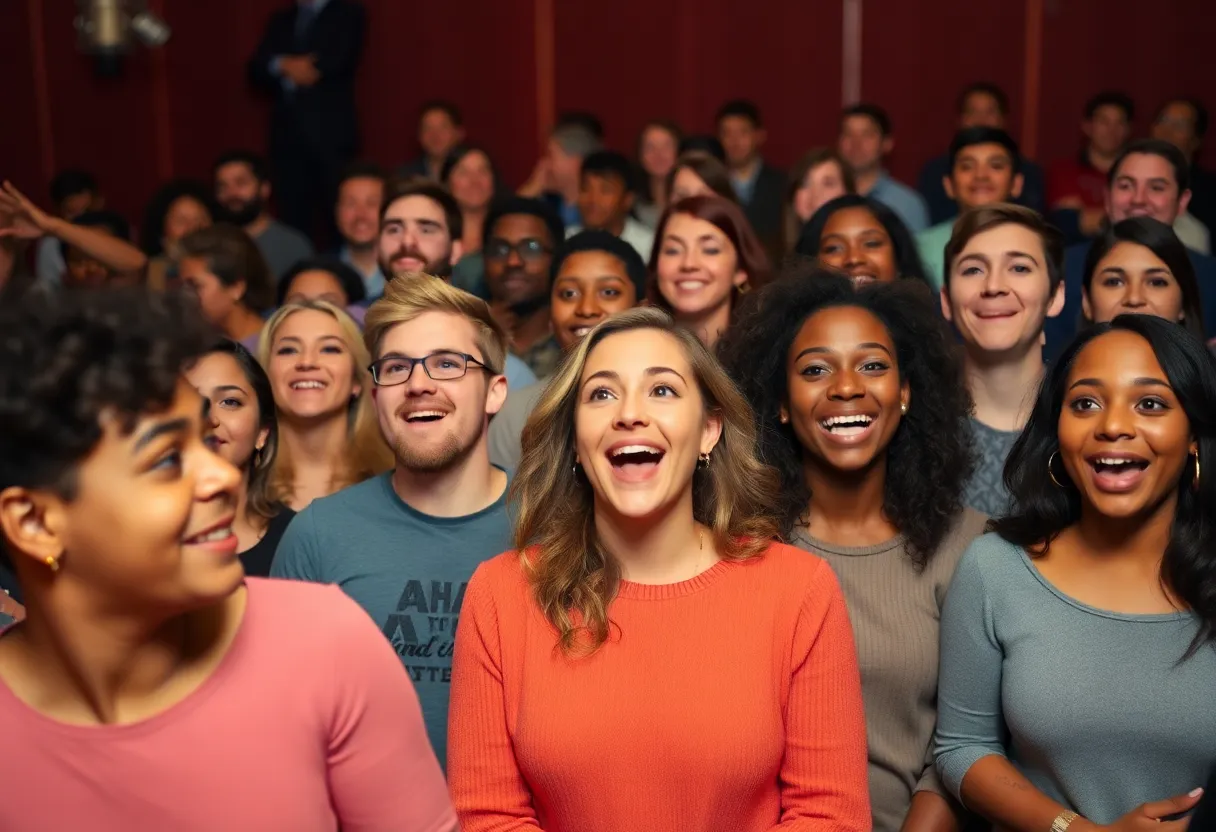 Aspiring actors auditioning in a theater setting