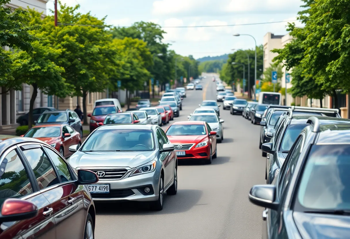 Cars parked on a street in Augusta highlighting auto insurance options