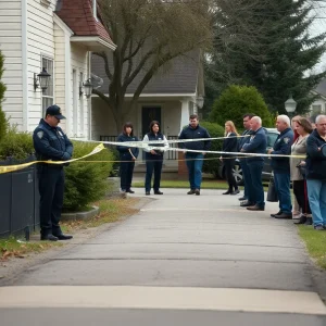 Police line and evidence markers outside Augusta home