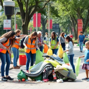 Volunteers participating in Augusta's clean-up initiative in a park.