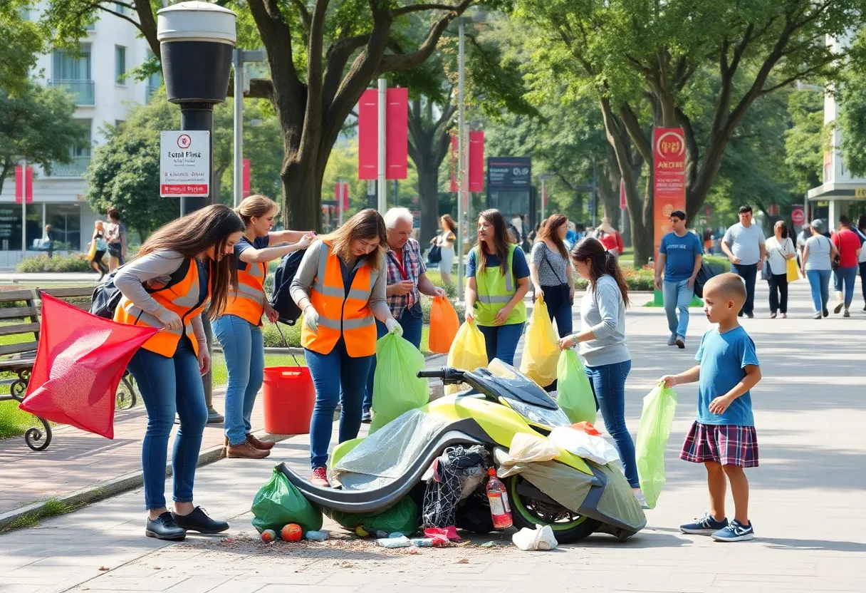 Volunteers participating in Augusta's clean-up initiative in a park.