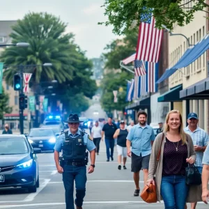 Vibrant downtown Augusta with safety features and active community life.
