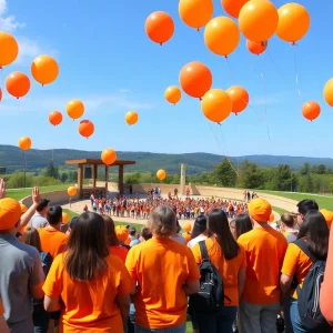 Community members gathered in orange clothing during gun violence awareness event