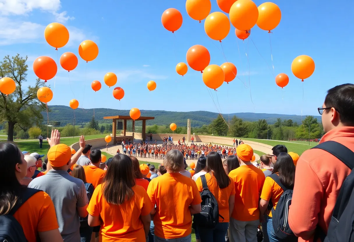 Community members gathered in orange clothing during gun violence awareness event
