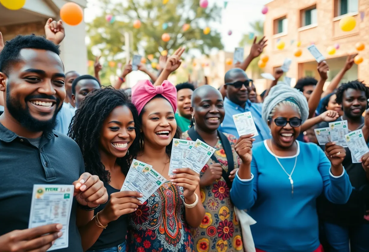 Residents of Augusta celebrating lottery wins with excitement.