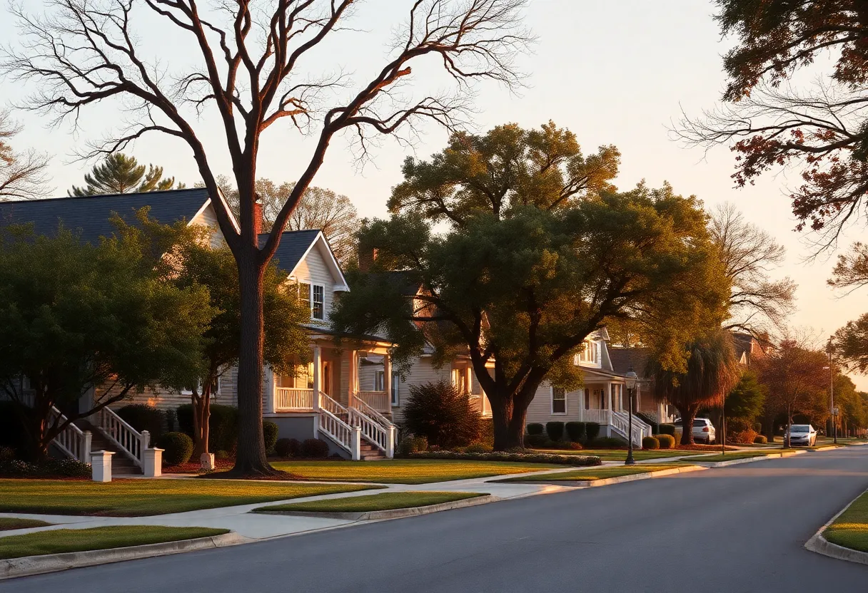 A neighborhood scene in Augusta showing houses and trees.