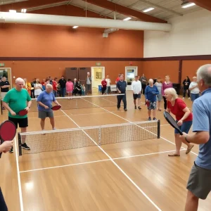 Indoor pickleball game in Augusta facility