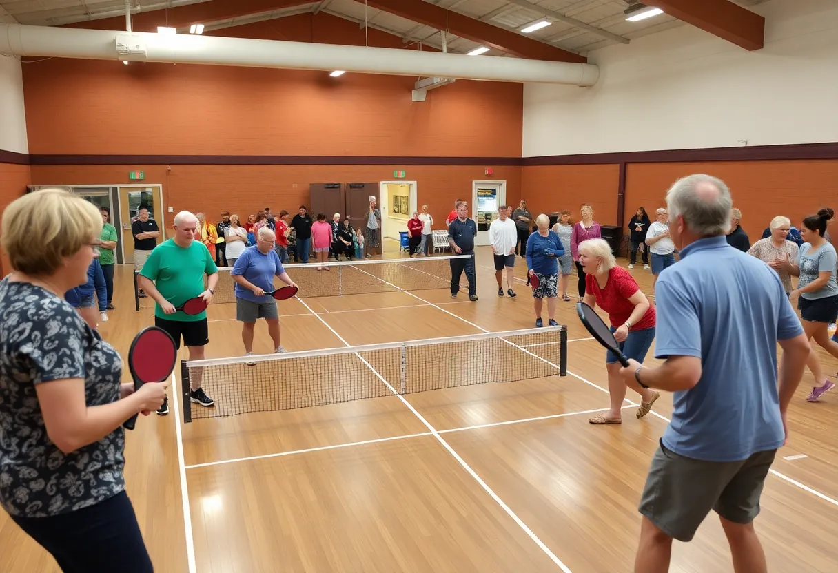 Indoor pickleball game in Augusta facility