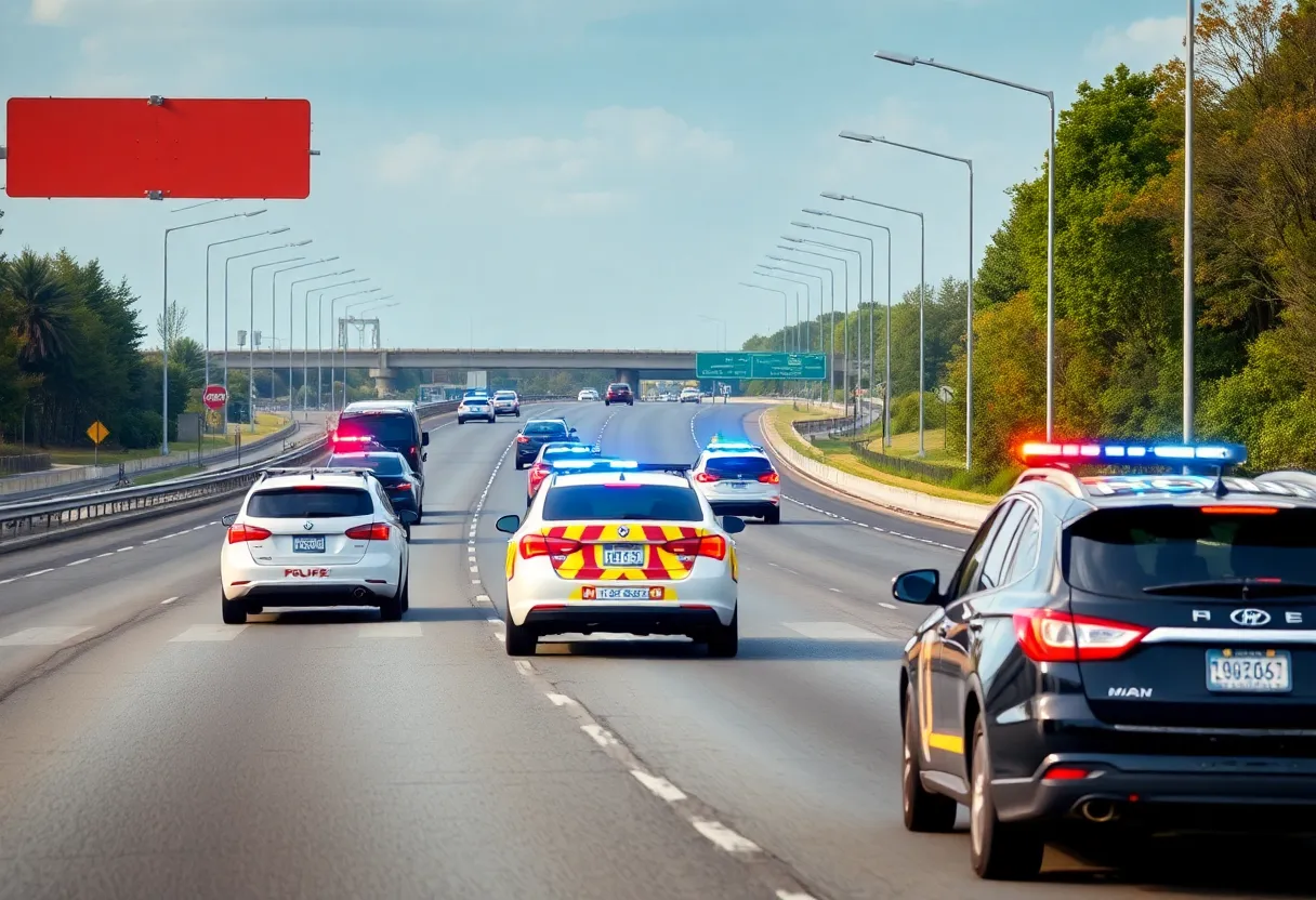 Police responding to a road rage incident on a highway
