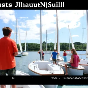 View of young sailors at the Augusta Sail Club preparing for summer camps post-Hurricane Helene.