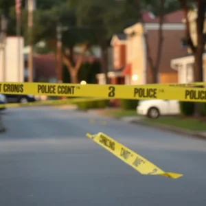 Crime scene in Augusta, Georgia, marked with police tape.