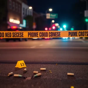 Police roadblock with evidence markers on Ellis Street