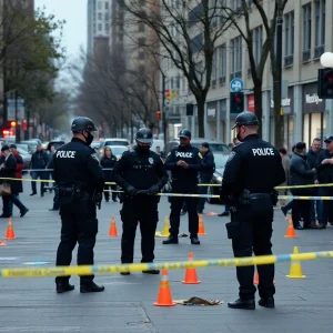 Police officers at the scene of a shooting investigation in Augusta