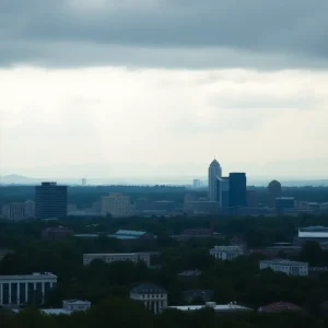 Cloudy skies over Augusta, Georgia with a haze