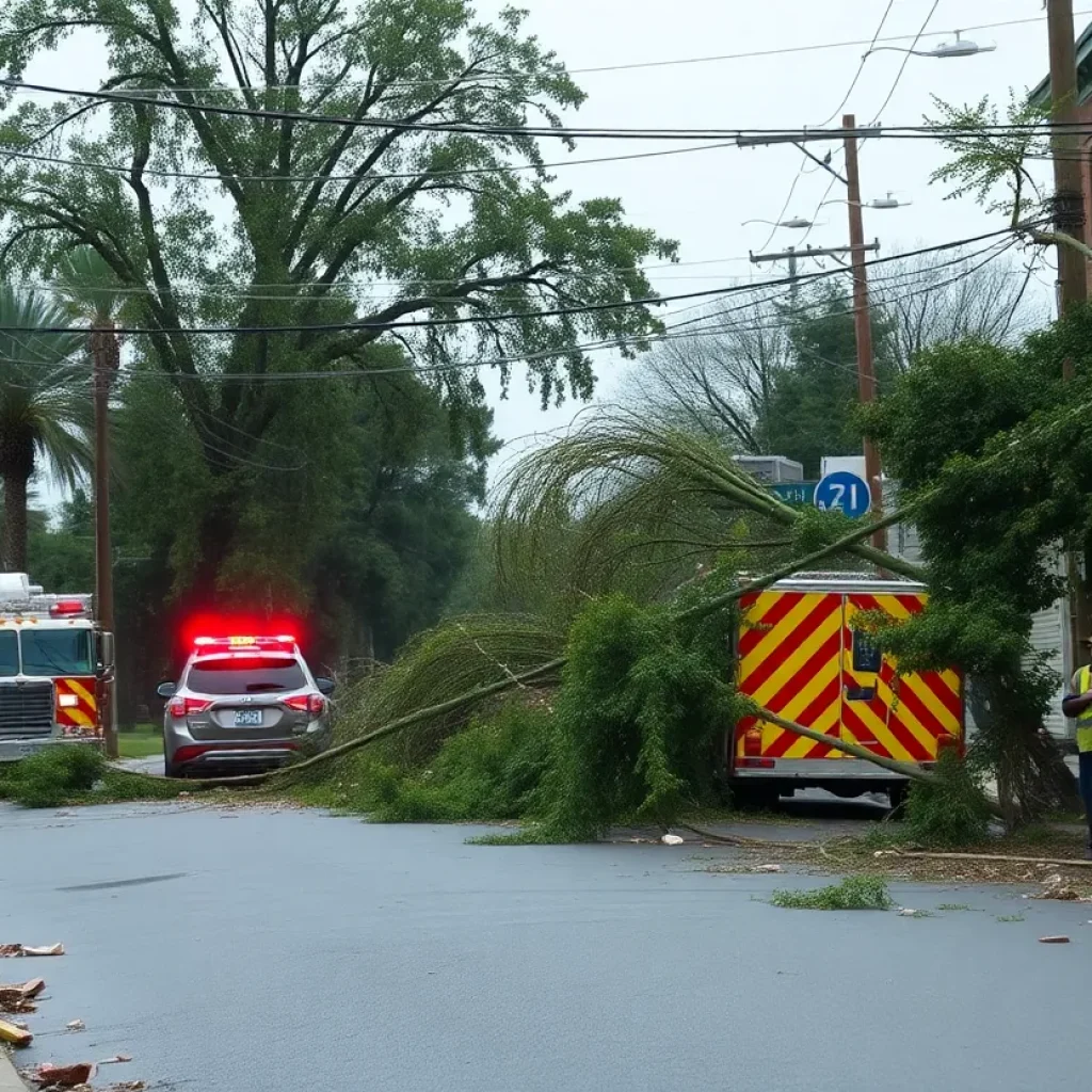 Severe storm aftermath in Augusta with debris and fallen trees