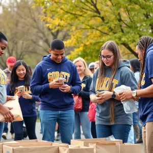 Student-athletes from Augusta University participating in community service activities.