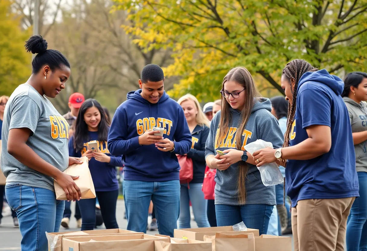 Student-athletes from Augusta University participating in community service activities.
