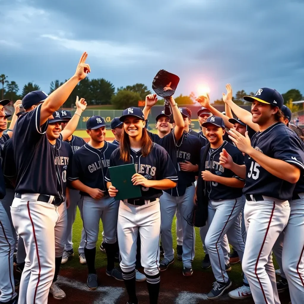 College baseball athletes celebrating their academic honors
