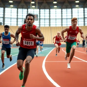 Athletes participating in indoor track and field events