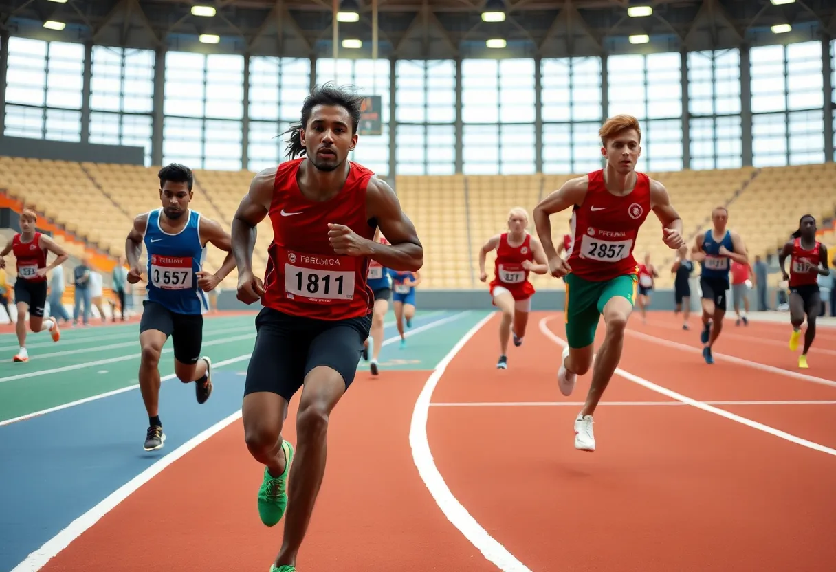 Athletes participating in indoor track and field events
